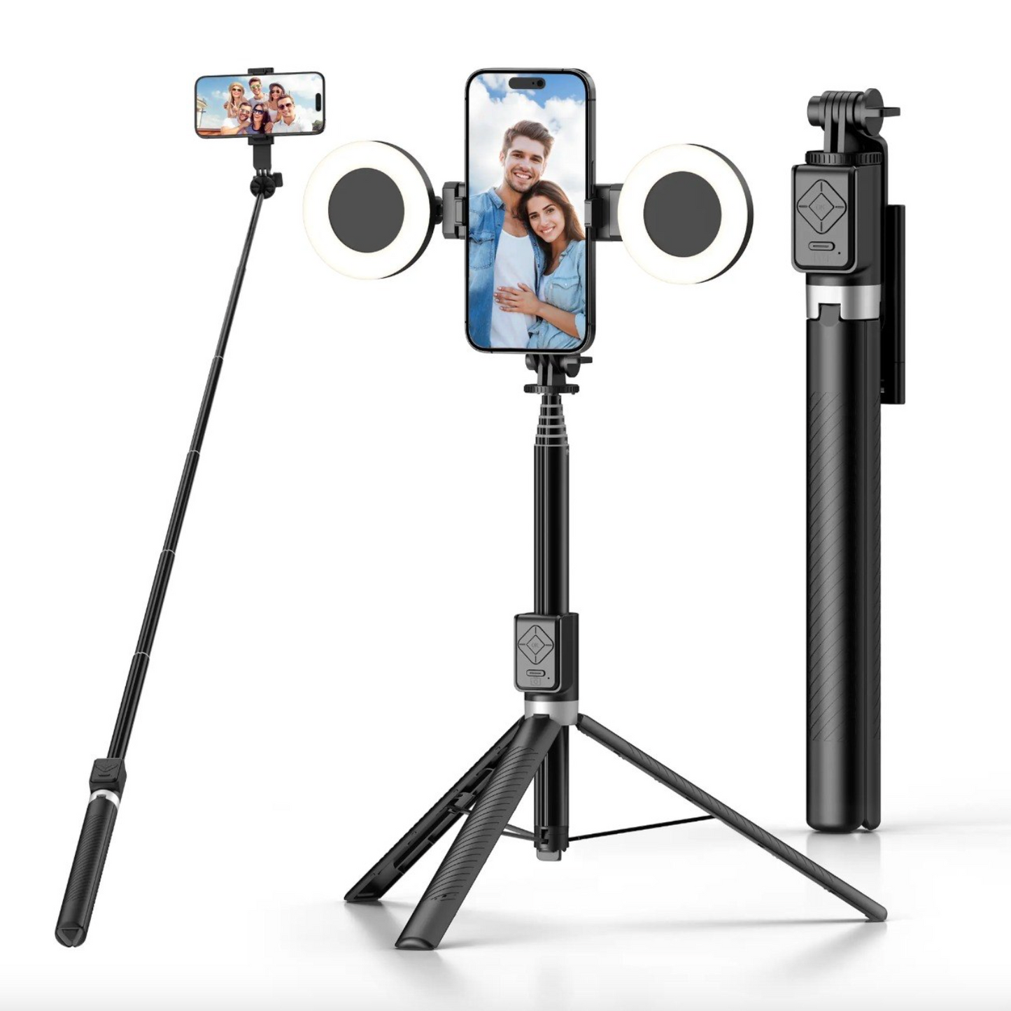 3-in-1 Selfie Stick Tripod with Dual Fill Light & Wireless Remote – Extendable, Portable & Adjustable Phone Stand