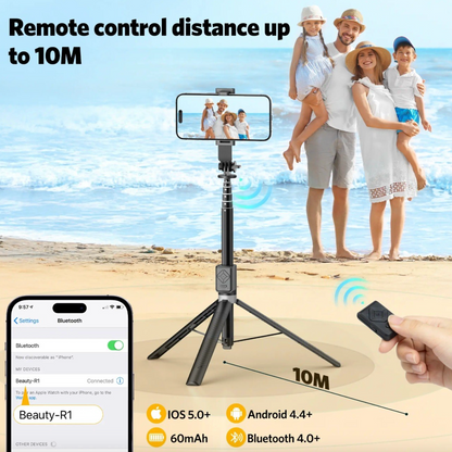 3-in-1 Selfie Stick Tripod with Dual Fill Light & Wireless Remote – Extendable, Portable & Adjustable Phone Stand
