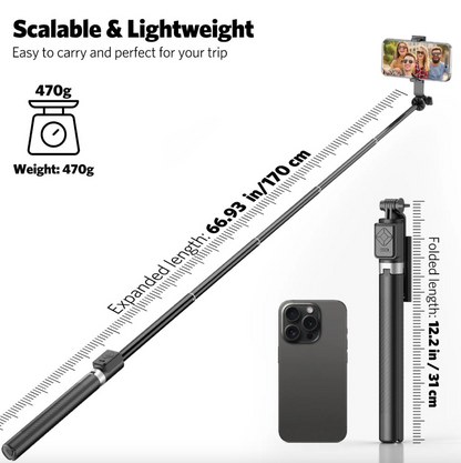 3-in-1 Selfie Stick Tripod with Dual Fill Light & Wireless Remote – Extendable, Portable & Adjustable Phone Stand